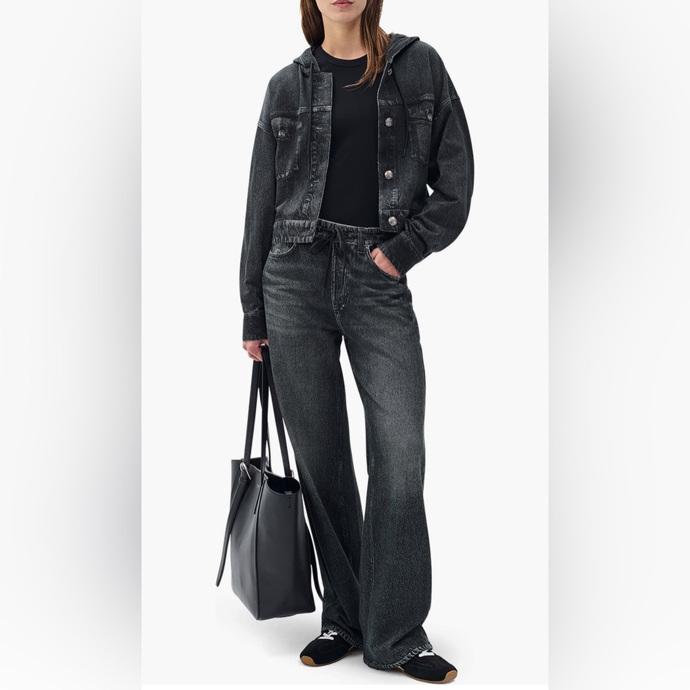 rag & bone Miramar Hooded Trompe I’Oeil Faux Denim Terry Tucker Jacket - Picture 5 of 5